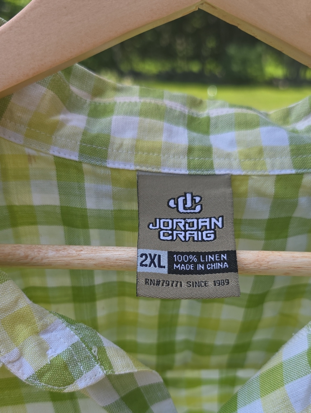Jordan Craig Green & White Gingham Check 100% Linen Button-Down Shirt Pocket 2XL